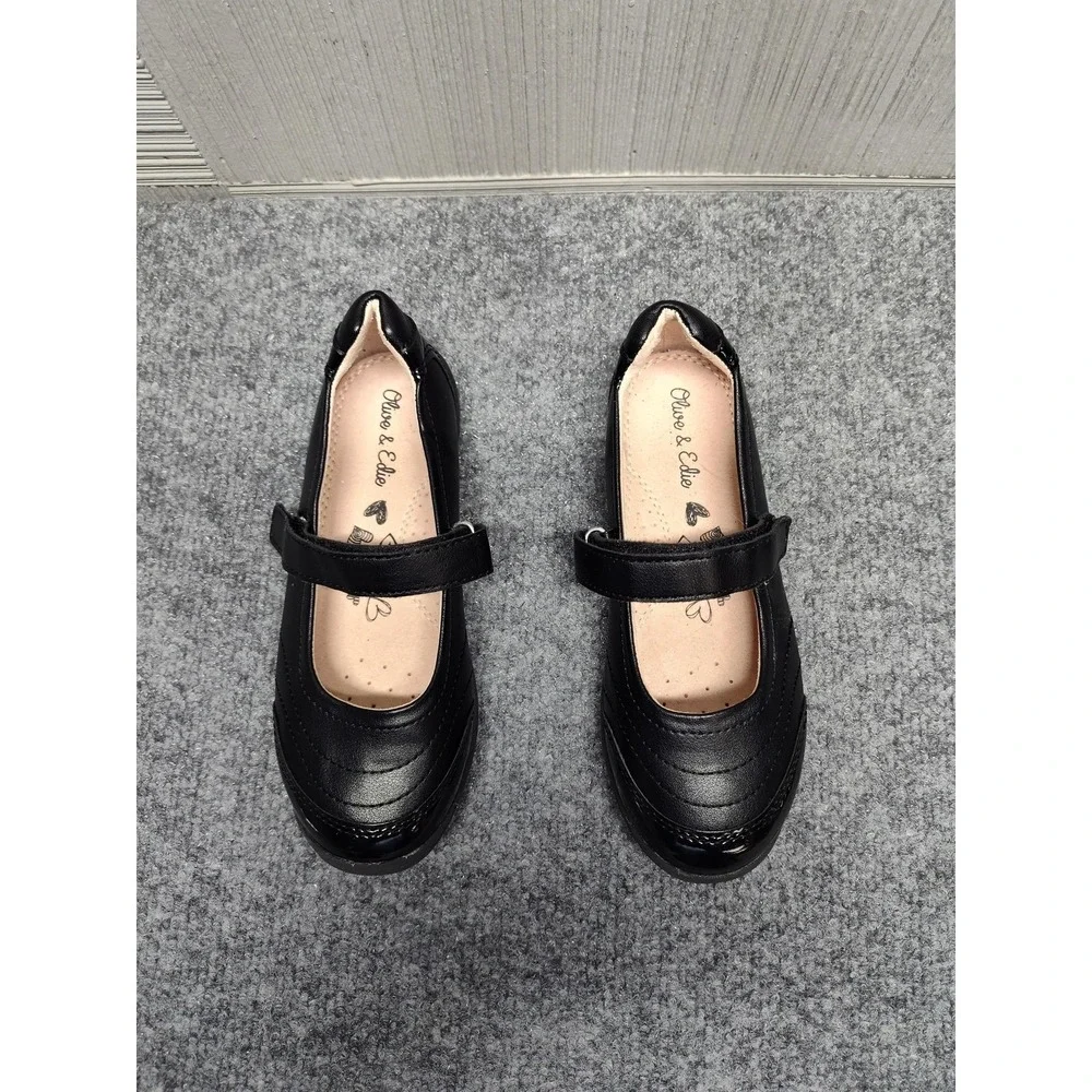 Olive & Edie Mary Jane Shoes Girls 1M Black PU Leather Dress School Flats Strap